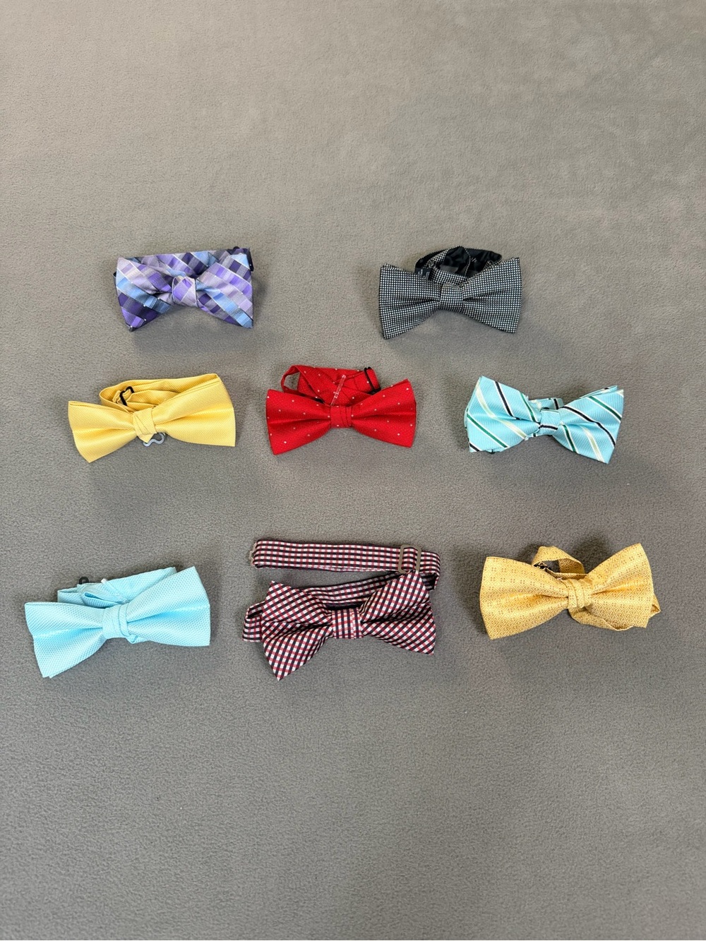 Bow Ties- Lot of 8 Pre-Tied/Adjustable Bow Ties- Various Colors/Patterns